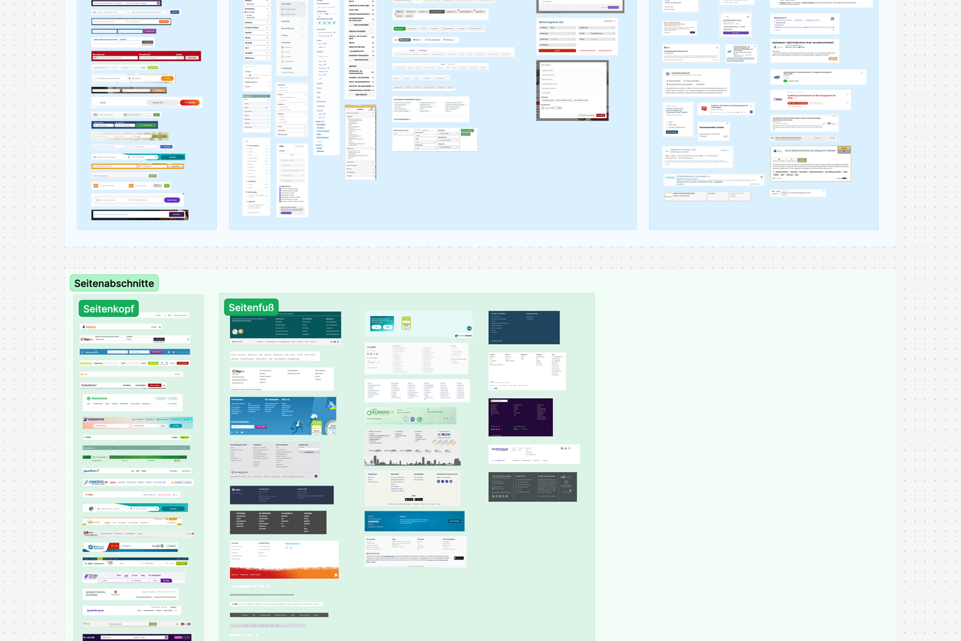 Research board with search forms, filters and job previews from other job portals