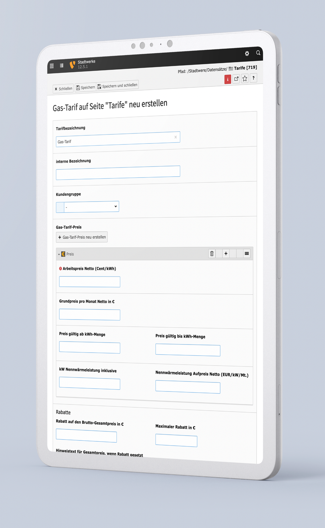 TYPO3 backend interface for managing tariff calculator settings