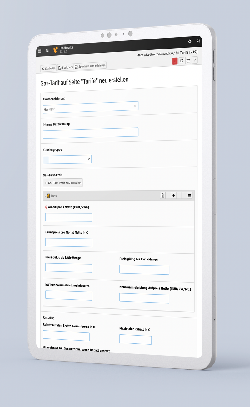 TYPO3-Backend Interface für die Verwaltung von Tarifrechner-Einstellungen